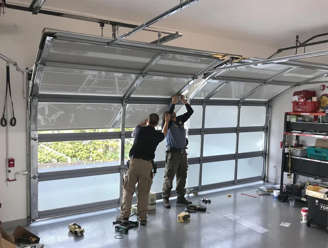 Seymour Garage Door Repair expert performing precise panel replacement on Seymour garage door
